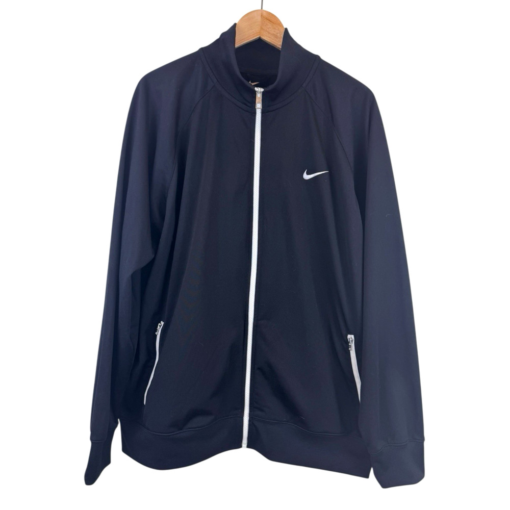 Nike Full Zip Track‎ Jacket Men XL Black Embroidered Swoosh Windbreaker Varsity